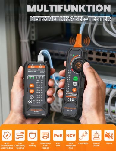 MCT01 All-in-One Network Tester, Cable Tester for RJ45/RJ11 with Anti-Interference Line Finder, POE Test, NCV, Continuity Test & Crimp Control