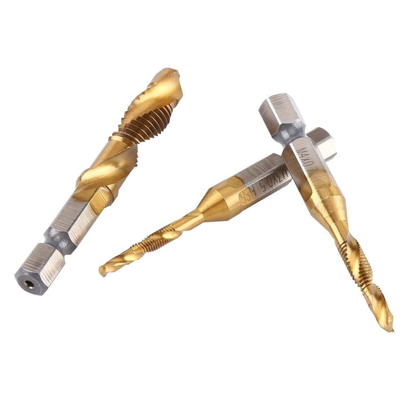 Drill Tap Set 6 Pieces Titanium Coated HSS Drill Bit M3-M10 1/4 Inch Hex Shank for Lathe Machine Tap Cutting
