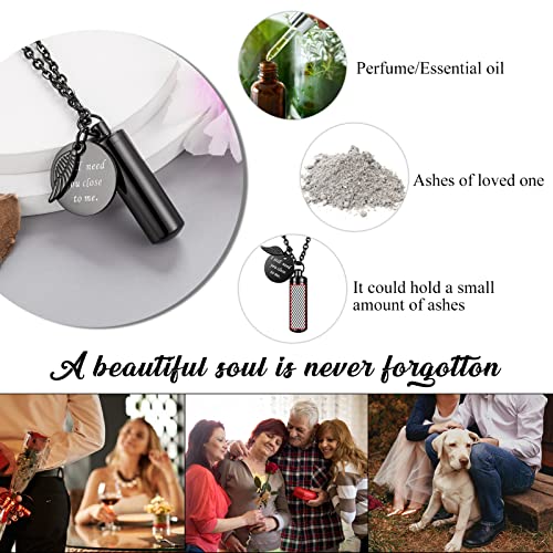 abooxiu Cylinder Urn Necklace for Ashes Cremation Jewelry/Keychain for human Pet Stainless Steel Memorial Keepsake Pendant with Angel Wing Charm Ashes Black-M