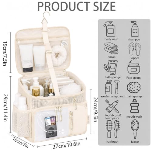 Shower Caddy Portable,Mesh Shower Tote for Bathroom, Gym, Travel, Bath Camping - Quick Dry Hanging Organizer Toiletry Bag with Handle for College Dorm Room, Men & Women (Beige) Beige