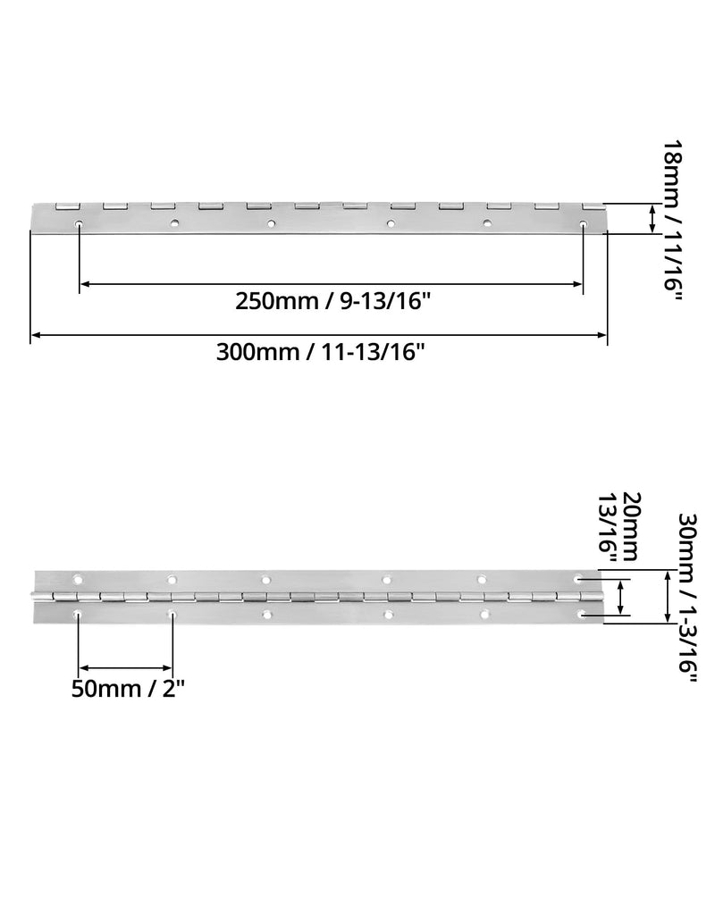 QWORK Piano Hinges, 6 Pcs 12in Heavy Duty Continuous Hinge with Holes, 304 Stainless Steel Polished Folding Continuous Piano Hinge for Cabinets Tool Boxes Boat Door Storage Box