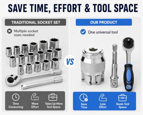 GENERIC universal socket wrench tool with handle and adjustable socket adapter