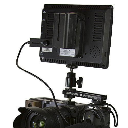 4 Inch Cold Shoe Extension Bracket - Dual Sided Camera Flash Mount with 1/4"-20 Flashner Adapter by Cam Caddie - Black 4 Inch