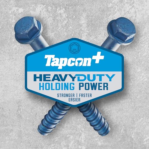 Tapcon+ 1/2 x 4 inch blue Climaseal concrete anchors, 10-piece pack with hex heads for masonry and brick