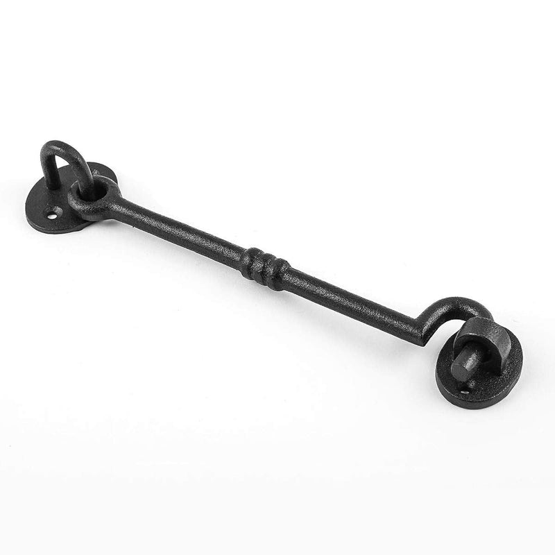 Renovators Supply Manufacturing Black Wrought Iron Cabin Hook Eye 7 Inches Long Decorative Privacy Hook Latches for Kitchen Cabinet, Window, Sliding Or Barn Doors with Mounting Screws 7 Inch