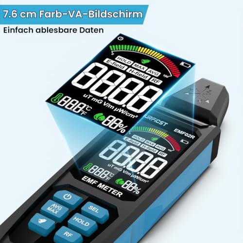 DURFICST EMF Meters, Rechargeable Radiation Detector for EF/RF/MF | 5-in-1 digital electromagnetic fields for WiFi signals as well as 5G, mobile towers, smart meters, WiFi, Bluetooth