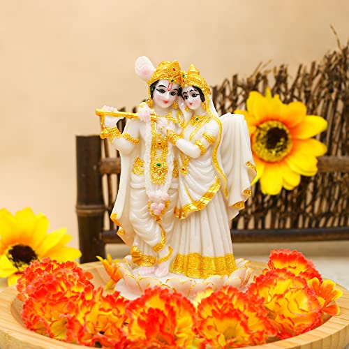 alikiki Hindu Radha Krishna Idols Statue- 5.7”H Marble Look Indian God Krishna Radha Sculpture for Diwali Puja Wedding Gift Home Office Mandir Temple Altar Shrine Decor