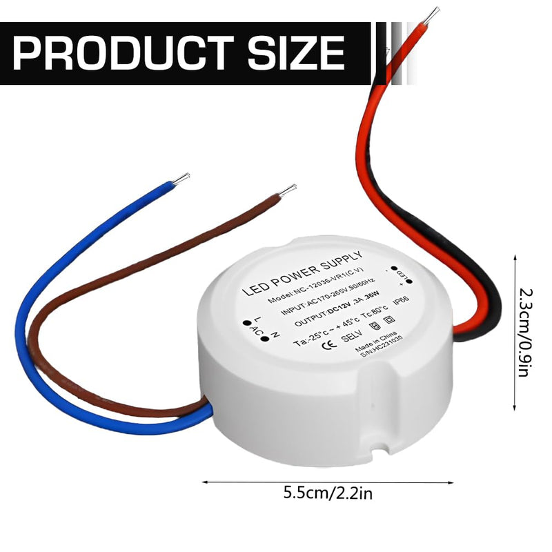 [Australia - AusPower] - KUWUNG LED Transformer 12 V 36 W 3 A, Transformer 230 V to 12 V, LED Power Supply Driver Power Supply, Mini Power Supply 12 V, Mini Ultra Thin IP66 Driver for Lamps 