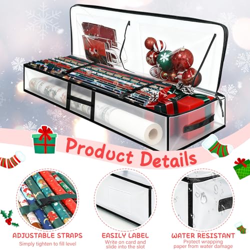 Clear Abbylike 2-pack Christmas underbed gift wrap storage organizers with multiple compartments for easy wrapping paper storage.