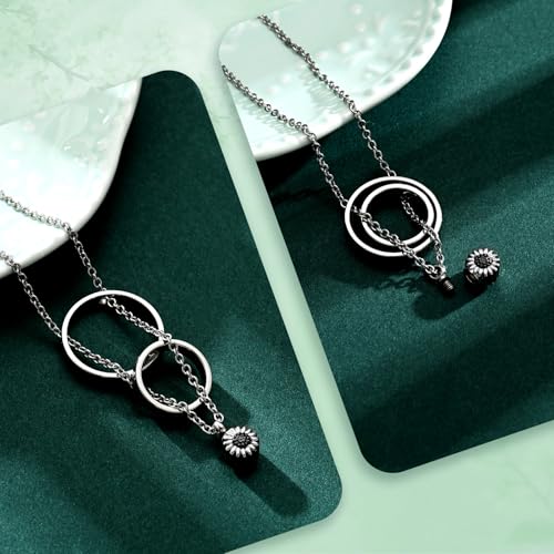 Daisy Cremation Jewelry Necklaces Stainless Steel Circle of Life Eternity Urn Necklaces for Ashes Memorial Keepsake Daisy Pendant for Women Men Gifts With Funnel Kit & Bag Black