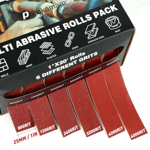 6 Rolls of Sandpaper Roll, 25 mm x 6 m Sanding Cloth 80/120/240/320/400/600 Grit Emery Cloth Roll, Emery Paper for Wood, Metal, Furniture, Paint, Drywall P80/P120/P240/P320/P400/P600 (6 Rolls)