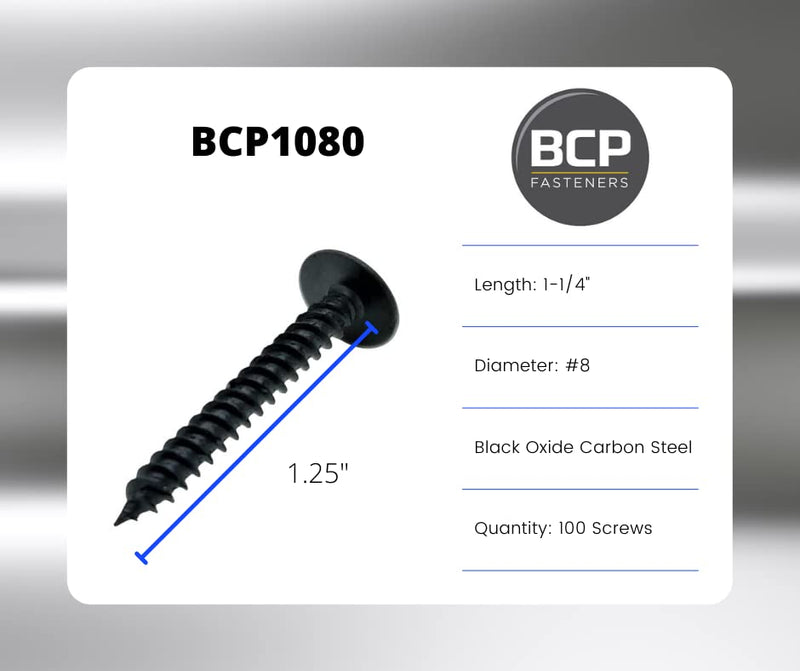 [Australia - AusPower] - 100 Qty #8 x 1-1/4" Black Phillips Modified Truss Head Wood Screws (BCP1080) 