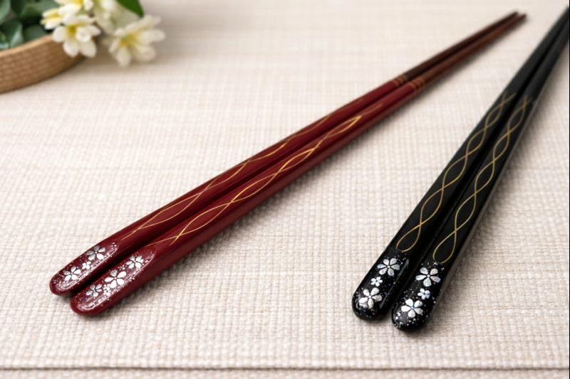 Japanese Chopsticks Set of 2 Pairs [Made in Japan] - Metallic Foil Finish Lacquered Wooden Chopsticks 2prs (Imperial Sakura 2prs) Imperial Sakura 2prs