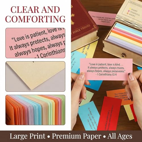 Bible Verse Wooden Box – 150 Color Coded Scripture Cards for 6 Emotions, Christian Gift for Expressing Feelings, Graduation, Mother's Day, Religious Prayer Box for Men & Women