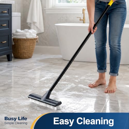Yocada Floor Scrubber Brush, 2 in 1 Scratching Brush with Stiff Bristles, Shower Scrubber for Cleaning Patio, Bathroom, Garage, Kitchen, Wall, Deck, Tub, Tiles, 50 Inch Handle