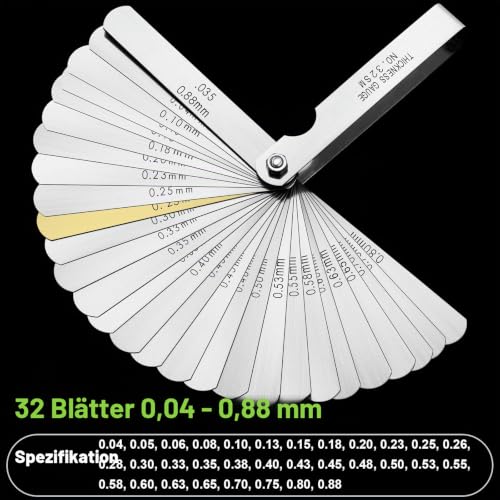 32 Blades Feeler Gauge 0.04-0.88 mm / 0,0015-0,035in/0.0015-0.035 Inch Feeler Gauge Valve Game | Universal Thickness Gauge Stainless Steel Metric/Imperial Probe Blade Gauge Tool for Measuring Width/Thickness/Metric Sizes