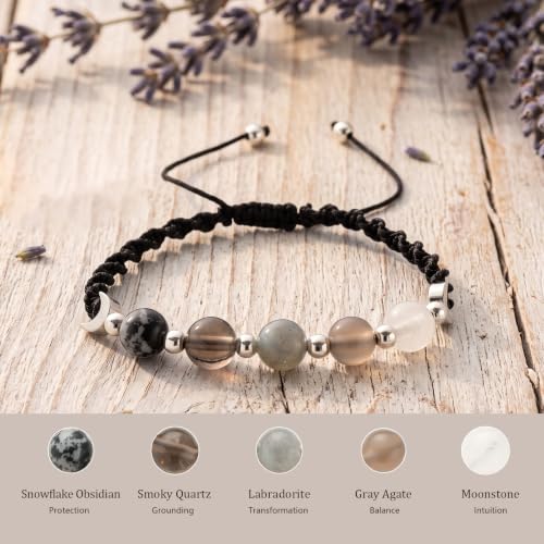 Moon Phase Natural Crystal Spiritual Bracelet for Women Black