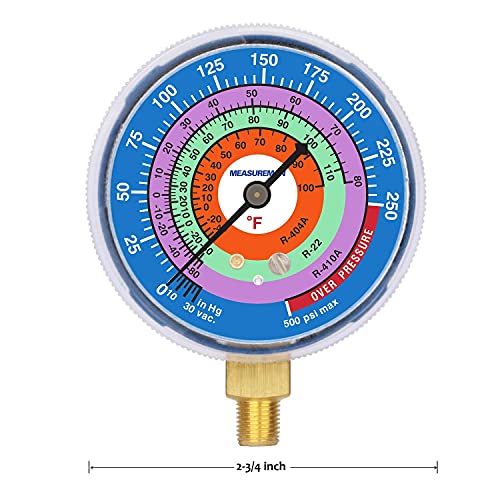 MEASUREMAN refrigeration pressure gauge kit with blue and red 2-3/4-inch dials and 1/8-inch NPT lower mounts