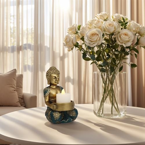 Hand-Painted Golden Resin Buddha Statue Candle Holder