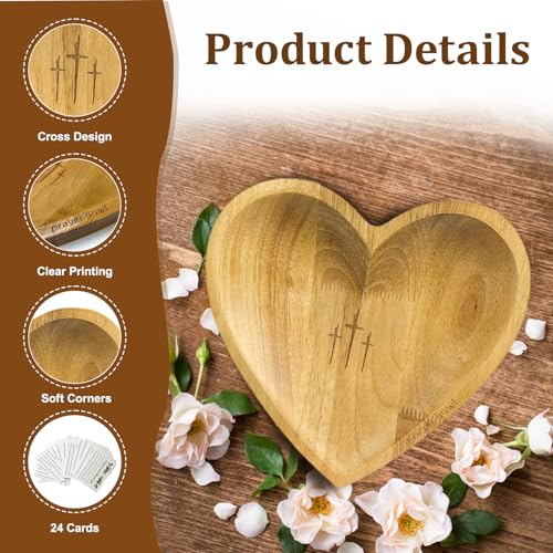 Prayer Bowl with 24 Cards, Heart Shaped Prayer Bowl Wooden yellow color