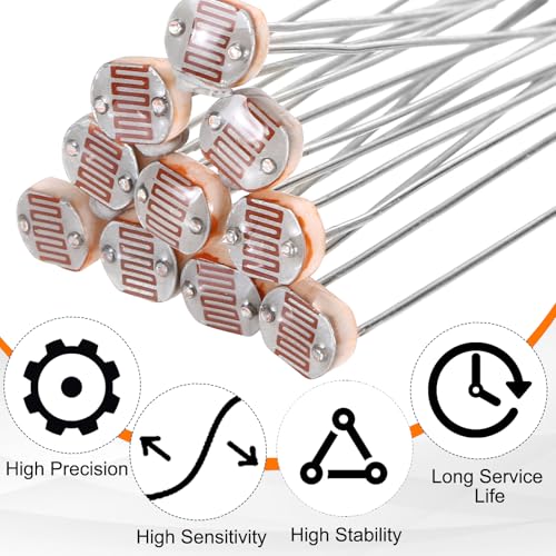 sourcing map 24 Pieces Photoresistor Kit 5mm Light Dependent Resistor (LDR) Light Sensitive Resistor Passive Components for DIY Industrial Experiments, GL5516 5~10KΩ