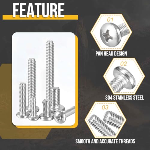 DTGN 304 stainless steel Phillips pan head machine screw assortment with nuts and washers, M2 M2.5 M3 720-piece set