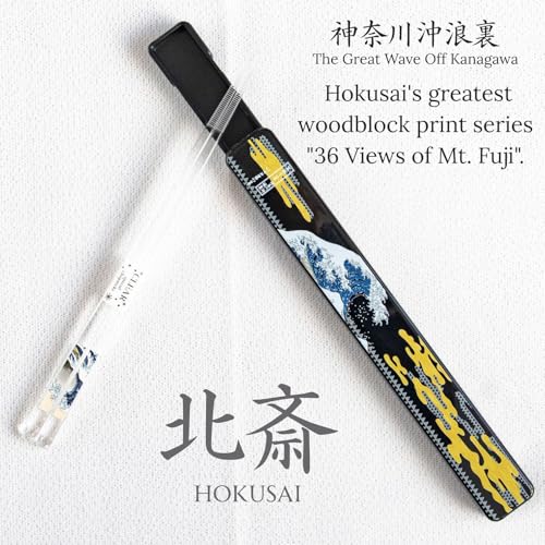 AOBA Handcrafted Authentic Japanese Chopsticks with Case, Set of 2 pairs [Made in Japan/ Dishwasher-safe]: Hokusai Ukiyo-e Thirty-six Views of Mount Fuji, Clear Acrylic, Reusable, 9.1 inch (23cm)