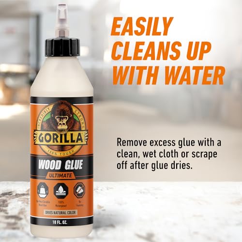 GORILLA Ultimate Waterproof Wood Glue, natural color, 18 oz bottle