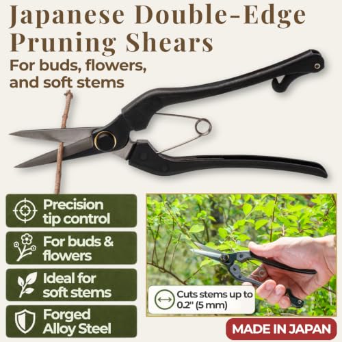 Wablade Japanese pruning scissors for buds and flowers, 8.2-inch double-blade design made in Japan
