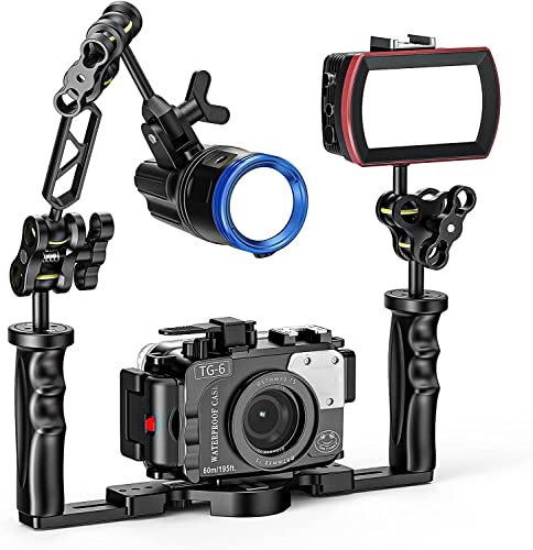Seafrogs Aluminum Alloy Underwater Extension Arm, 1" Ball to YS Head Adapter, Carbon Fiber Dual Ball Arm for Strobe, Video Light, Diving Tray(AM-16-4PCS)