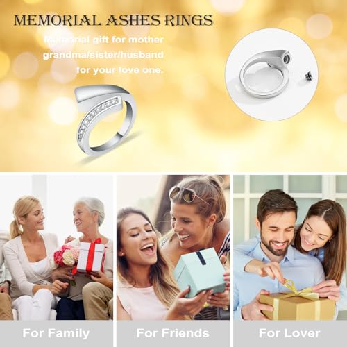 Urn Ring for Ashes for Women Men Cubic Zirconia Ash Ring Memorial Cremation Jewelry Bereavement Keepsakes Gift for Loss of a Loved One (10#, Silver)