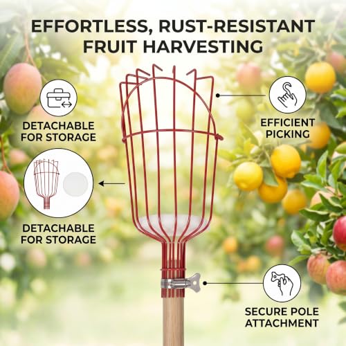 GLOGLOW red detachable fruit picker basket for 3cm diameter picker pole