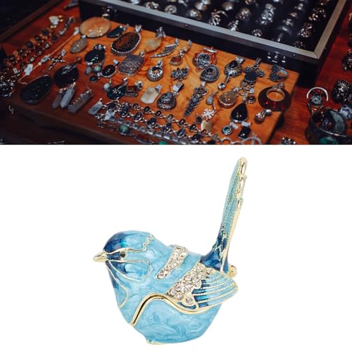 Crystal Bird Jewelry Box, Bird Trinket Box Hinged with Crystals Metal Enamel Jewelry Box Necklace Ring Earrings Storage Birds Figurines Home Decor for Rings Earrings Necklace (Blue) Blue