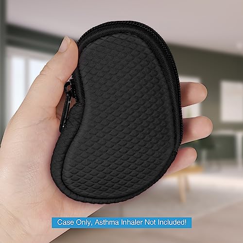 Medmax Neoprene Bag for Asthma Inhaler | Carrying Case with Carabiner Hook and Mesh Pocket Inside, Travel Holster Holder for L Shaped Asthma Inhalers (Black) Black