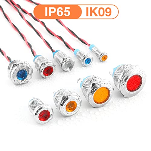 GUUZI 12mm LED Indicator Light 12-24V Waterproof Signal Light Metal Plate LED Indicator Signal Light Plate Mount Flat Head with Wires Silver Housing (Green, 4 Pack) Green