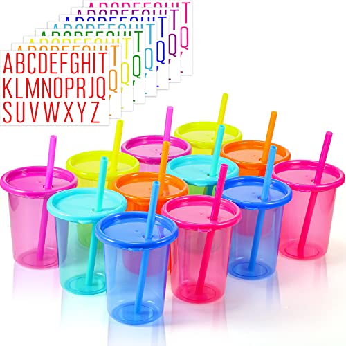 Nuanchu 24 Pcs Cups with Lids and Straws Reusable Tumbler Cups with Self Stickers Plastic Water Bottle Iced Coffee Travel Mug Adults Plastic for Party (Bright Colors) Bright Colors