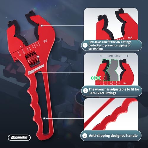 AOOSEDOO red AN fitting wrench for 3AN-16AN fittings, anti-scratch adjustable tool