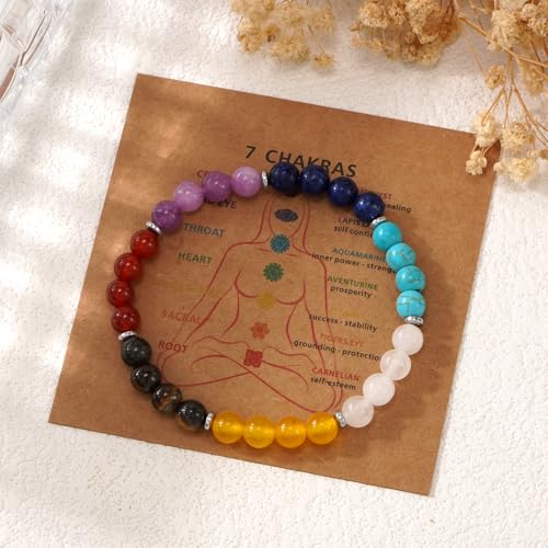 Inspirational Gifts for Women,7 chakra Bracelet,Natural Stone Healing Bracelet Stress Relief Anxiety Jewelry Gifts Friendship Family Four