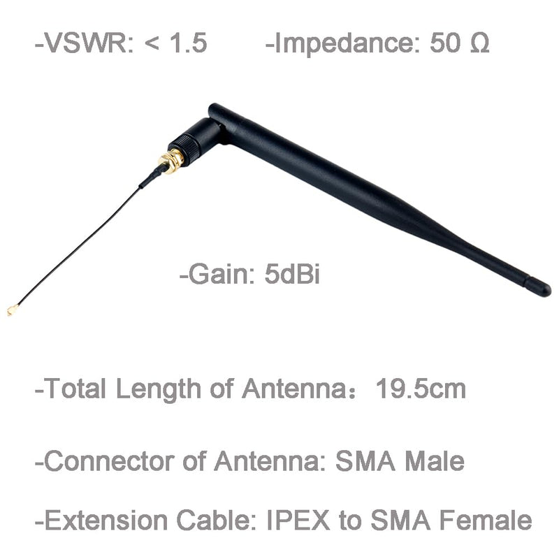 [Australia - AusPower] - 915MHz LoRa Antenna 5dBi SMA Male 195mm + IPEX to SMA Female Cable for Meshtastic 915 MHz ESP32 LoRa 32 V3 HTCC-AB02S LoRa32u4II (Pack of 4) 