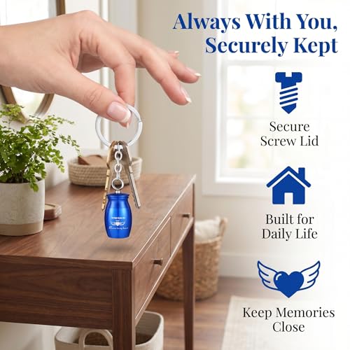 Mini Urns for Ashes Keychain Urn Keepsake Metal Small Memorial Ashes Holder for Human Ashes My Dad My Angel 0.98inch Blue 1.5X1.5X2.5CM