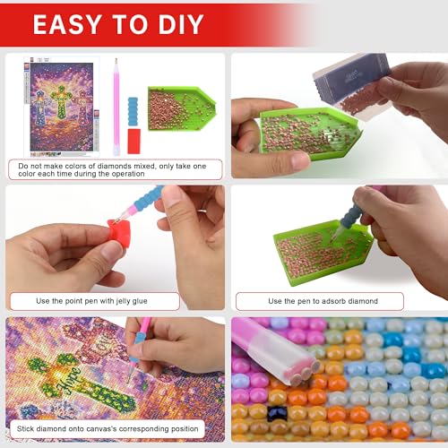 Yikenjoy Faith Hope Love 5D Diamond Painting Kit for Adults, Christian Religious Cross DIY Full Drill Gem Art, Inspirational Spiritual Wall Decor & Gifts, 16x12 Inch