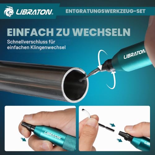 LIBRATON Deburring Countersink Hand Reamer with 10 HSS Blades | 360° Swivel Hand Deburring Tool for Metal, Resin, PVC, Copper, Plastic, 3D Printing, Wood