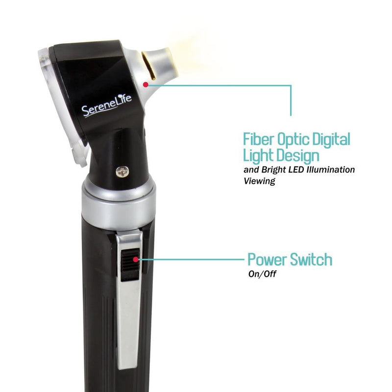 [Australia - AusPower] - Serenelife Compact Otoscope Ear Checker - Fiber Optic Digital Bright LED Ear Light Design Battery Operated & 3X Magnification - Washable Speculum Tip for Pediatric Adult & Veterinary 