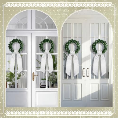 Giegxin 8 Pcs Wreath Sash for Front Door Shiny Blank Wreath Sash for Embroidery Satin Wreathes Sashes with RIC Rac Trim Embroidery Monogram Wreathes Accessory for Wedding Party Decor (White) White