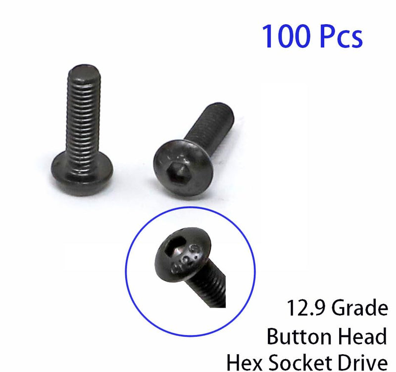 [Australia - AusPower] - iexcell 100 Pcs M3 x 10mm Thread Pitch 0.5 mm Alloy Steel 12.9 Grade Hex Socket Button Head Cap Screws Bolts Kit, Black Oxide Finish 