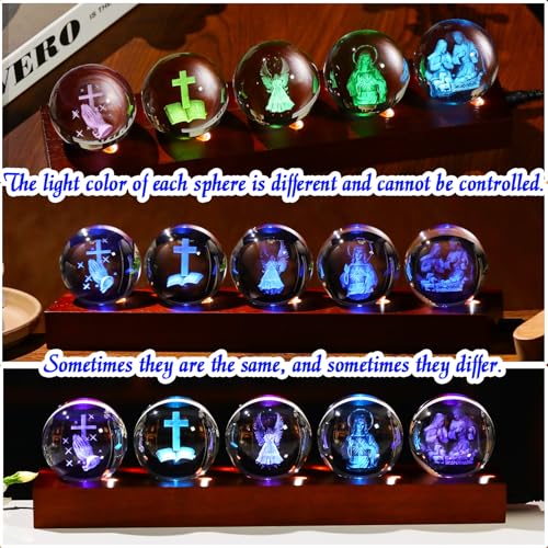 YWHL Religious Christian Gifts for Women Men, 3D Crystal Religious Ball Religious Balls + Colorful Lights (Dark Base)