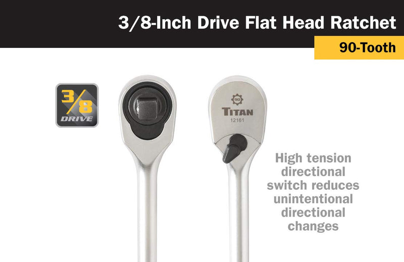 Titan 12161 3/8-Inch Drive x 12-Inch 90-Tooth Flat Head Ratchet 1/4" Dr Flat Head