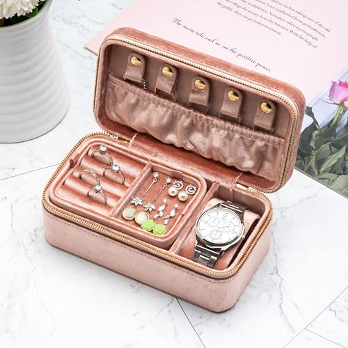 Velvet Jewelry Storage Organizer Display Box for Ring Necklace Blush Peach