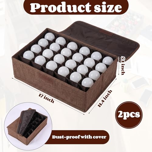 2 Pcs Light Bulb Organizer Storage Box Ornament Storage with 30 Dividers Foldable Bulbs Organizer with Lid Sturdy PP Board Fits Various Standard Dustproof Fabric Case for Home Vbs (Coffee) Coffee 2