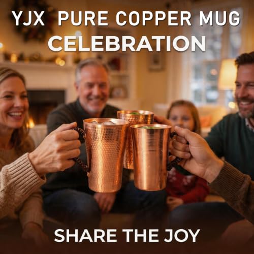 YJX 9.5oz Small Real Pure Copper Coffee Cup, Solid and Durable Copper Tea Cups for Drinking, 100% Copper Moscow Mule Mug with Handle, Ice Water Vessel Suitable for Beer, Cocktails 9.5oz Polished Smooth Copper Mug